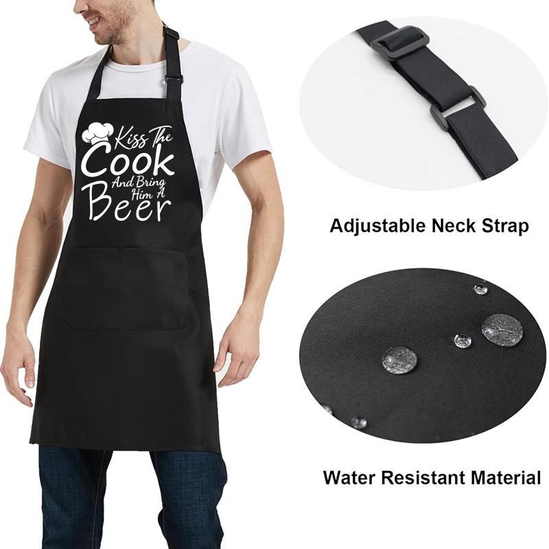 Letter Print Apron with 2 Pockets, Adjustable Apron for Men & Women, Kitchen Cooking Apron, Cooking Lover Gift, Birthday Gift