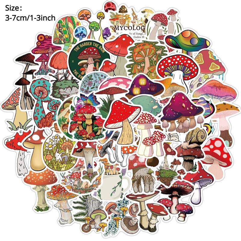 Waterproof Decorative Stickers, 50pcs Cartoon Mushroom Series Graffiti Stickers For Laptop, Water Bottles, Computer, Phone, DIY Decoration, Self-adhesive Naughty Stickers