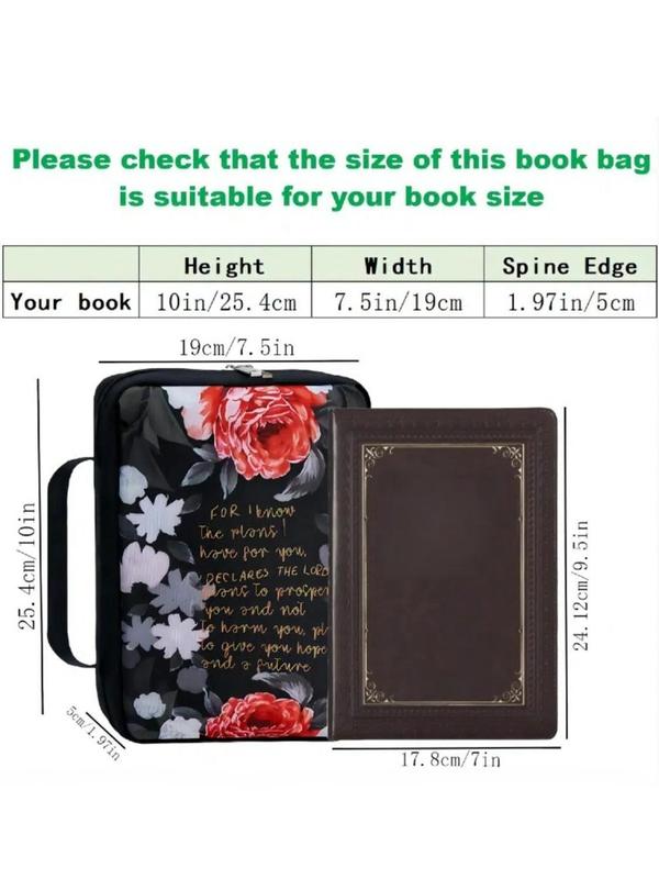 Leaf & Flower Pattern Bible Holder, Bible Case for Women & Girls, Bible Book Carrying Bag, Kids Scripture Case, Church Bag, Bible Protective With Handle Pockets Zippered Pocket, Creative Travel Organizers