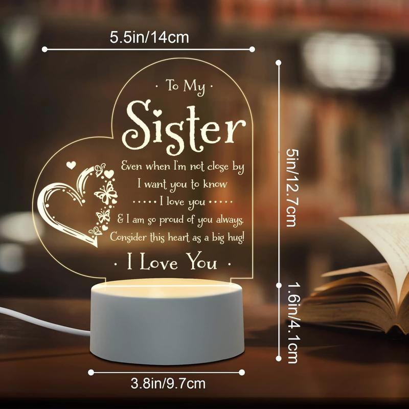 Gifts for Sister (Engraved Night Lamp) - To My Sister Night Light. For Birthday, Valentine's Day, Graduation. From Sister or Brother.