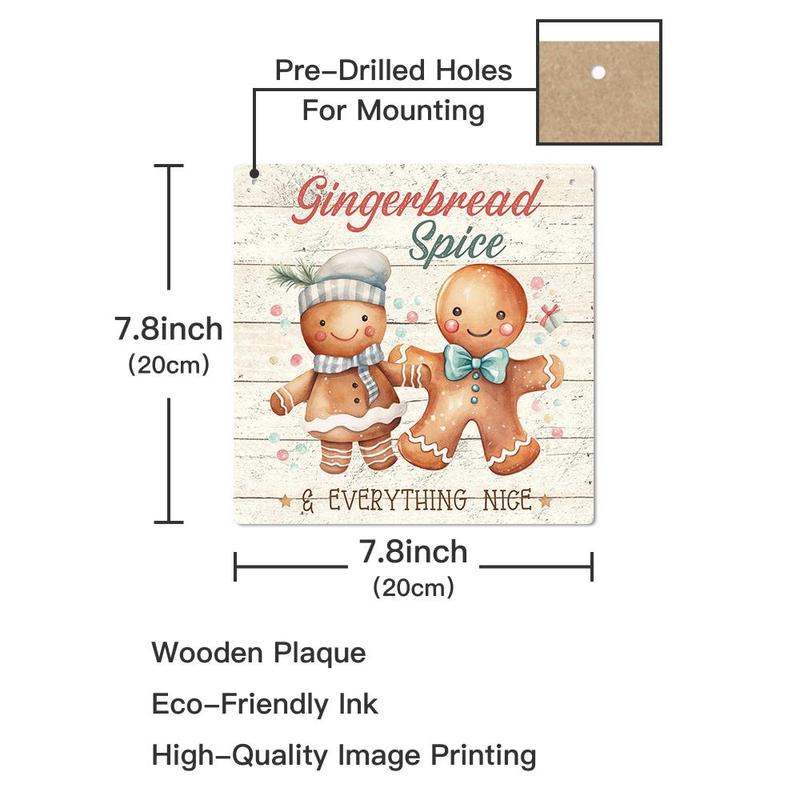 Gingerbread Spice Pattern Wooden Hanging Sign, 1 Count Cute Cartoon Pattern Wall Art Decoration, Wall Decor for Home Living Room Cafe Coffee Shop