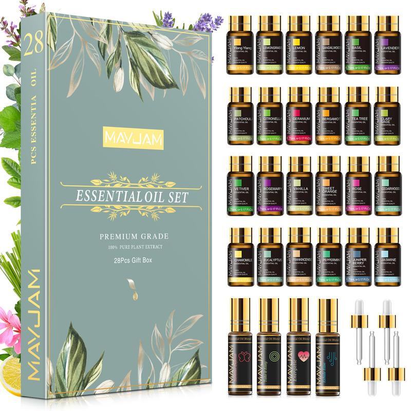 MAYJAM 28PCS Premium Essential Oil Set, Aromatherapy Oils for Aroma Diffuser, Air Freshener, Perfume, Fragrance, Candle, Soap, Christmas Scented Gifts