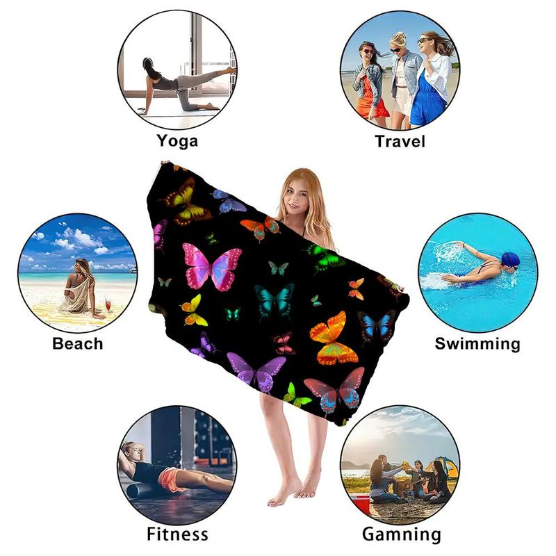 Butterfly Print Beach Towel, Beach Blanket, Mat, Rectangular Soft Beach Towel, Women's Towel for Summer Beach Travel, Beach Trip, Travel Essentials, Vacation Sets, Gifts