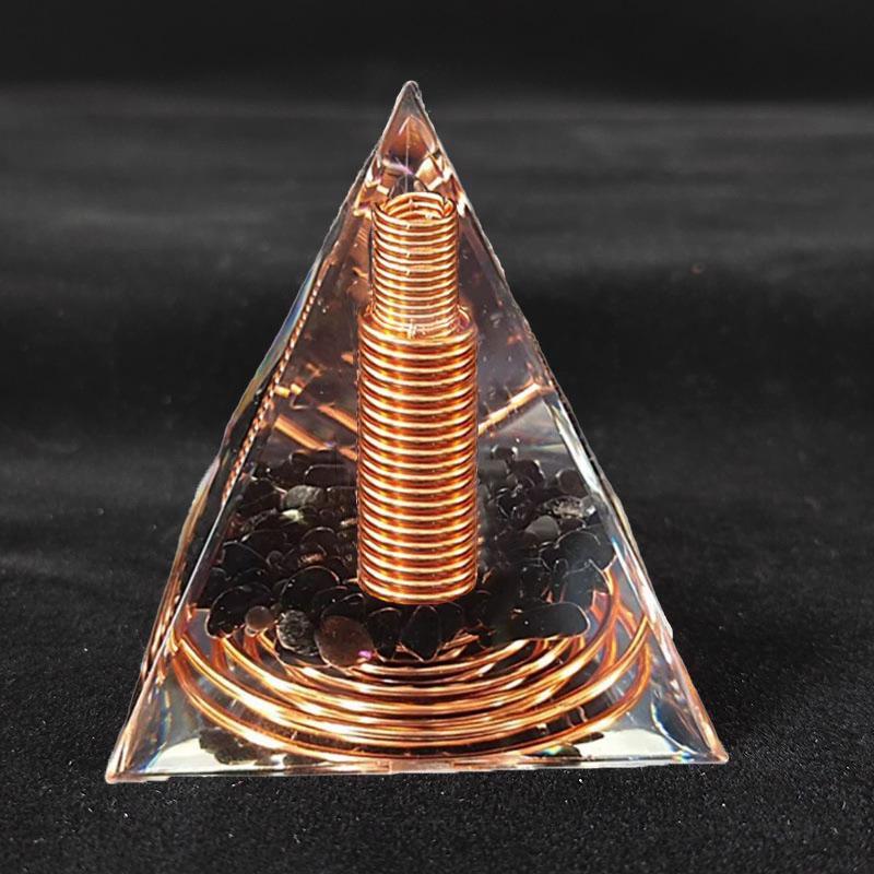 Retro Pyramid Ornament, 1 Count Copper Wire Pattern Resin Pyramid, Energy Healing Meditation Decor, Home Office Decor, Spiritual Gift