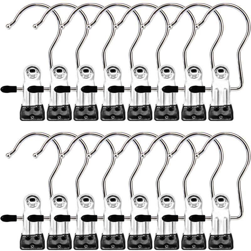 16 Pack Laundry Hooks, Clothes Pins and Hanging Clips Heavy Duty Hangers for Closet, Pants, Skirts, Socks, Handbags, Wardrobe Organizer, boot hanger