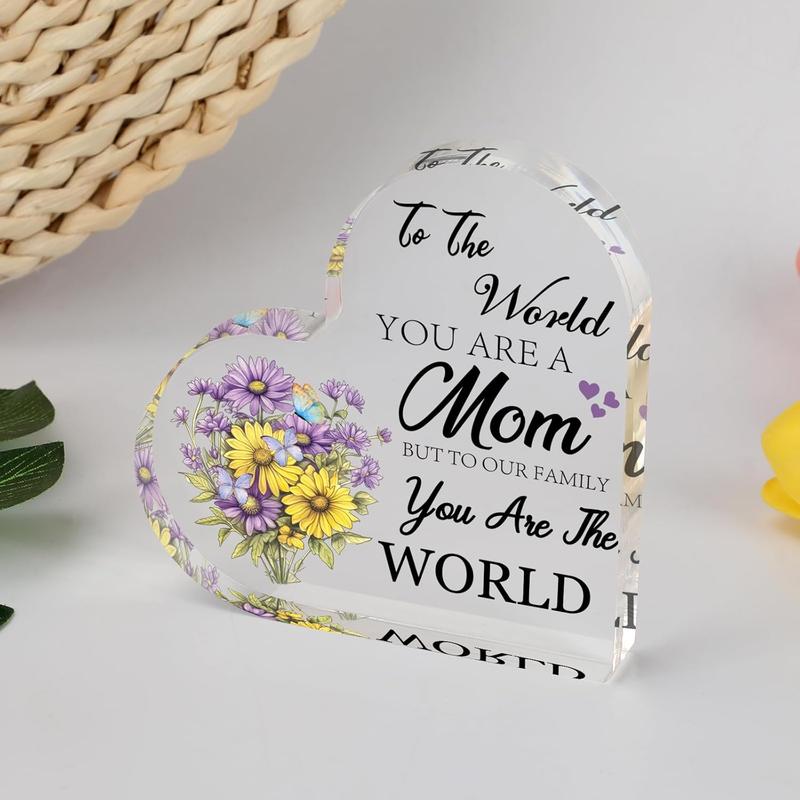 Gifts for Mom, Mom Birthday Gifts from Daughter Son, Engraved Acrylic Heart Plaque Mom Present, The Best Mom Gifts, Grateful Mothers Day Christmas Valentines Birthday Gift for Mom Stepmom