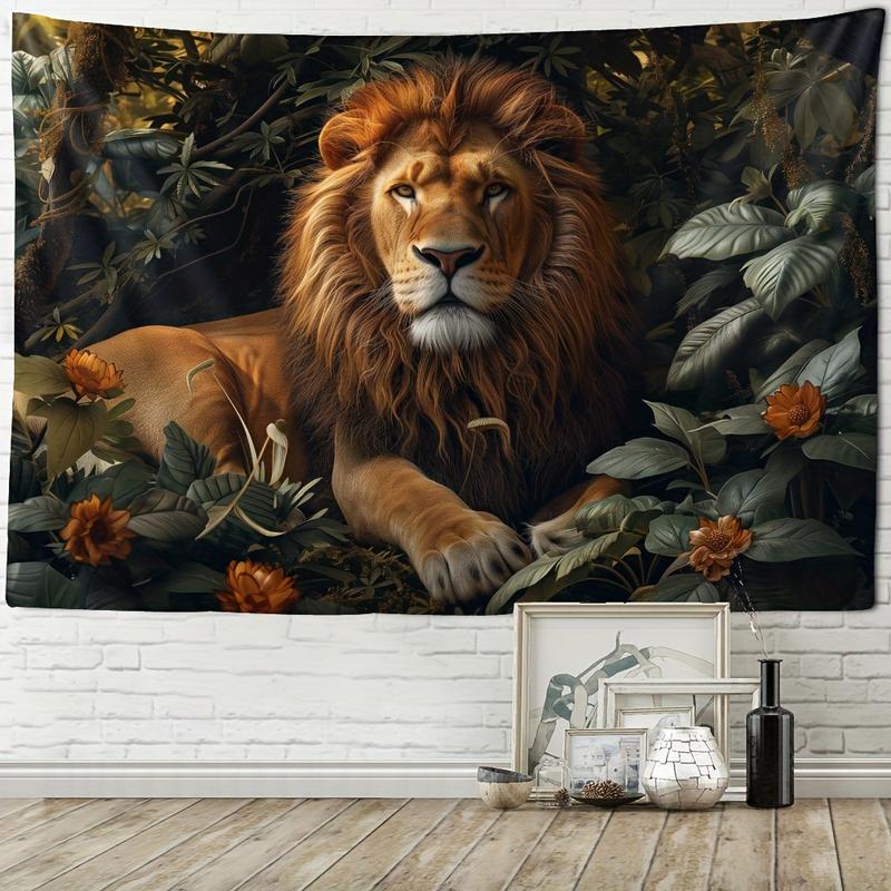 Majestic Lion and Plant Pattern Tapestry-Multifunctional Office Decorations for Living Room, Bedroom Or Wall Hanging Decoration | Soft Polyester Fiber, Easy to Care