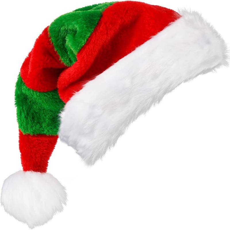 Santa Hat for Adults,Plush Christmas Hats with White  Xmas Hat for Christmas Holiday Party Decoration