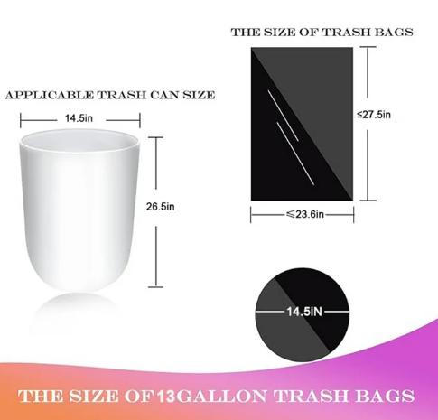 HELONG 13 Gallon Trash Bag,Drawstring Trash Bag 18 Counts 4 Rolls,Kitchen Garbage Bags for Office Bedroom Bathroom,Black