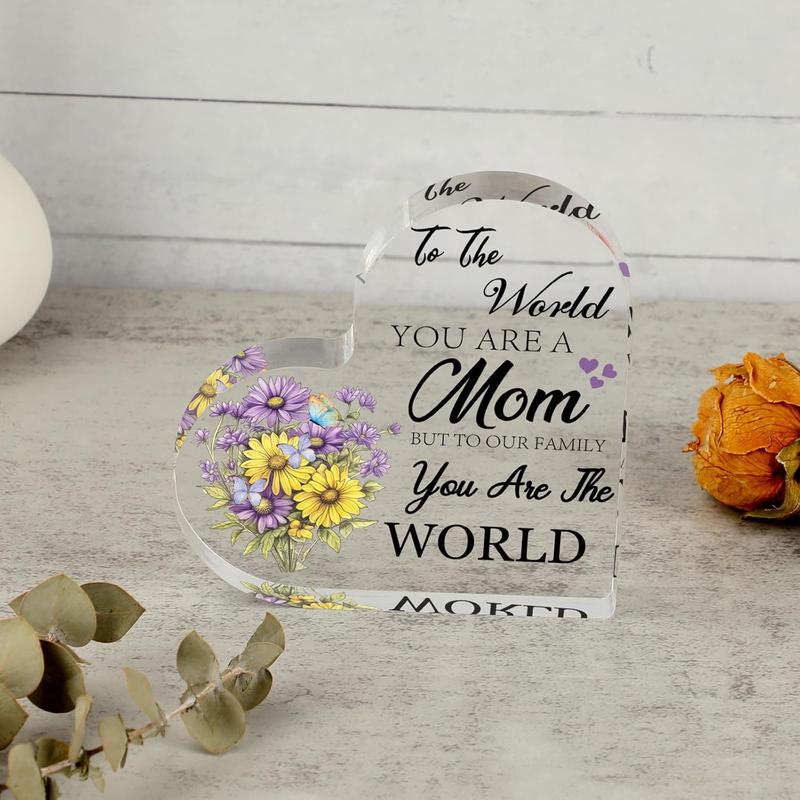 Gifts for Mom, Mom Birthday Gifts from Daughter Son, Engraved Acrylic Heart Plaque Mom Present, The Best Mom Gifts, Grateful Mothers Day Christmas Valentines Birthday Gift for Mom Stepmom