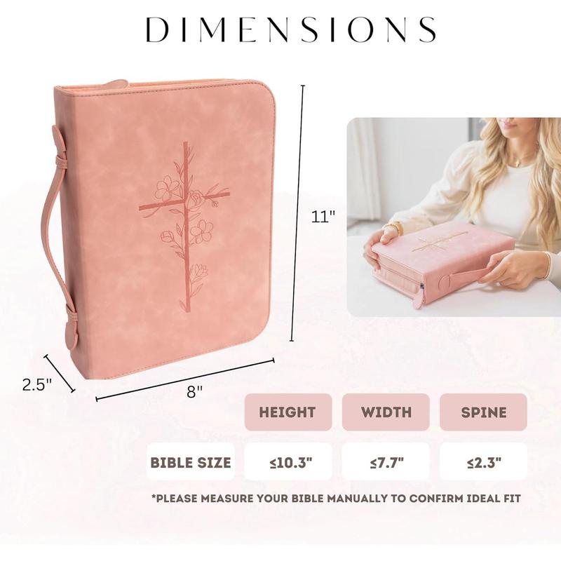 Pink Bible Cover Case for Women - PU Leather Bible Covers for Women  Pink Bible Case for Girls - Minimalist Design Debossed Bible Case, Large Bible Covers for Women  Bible Accessories (Pink)