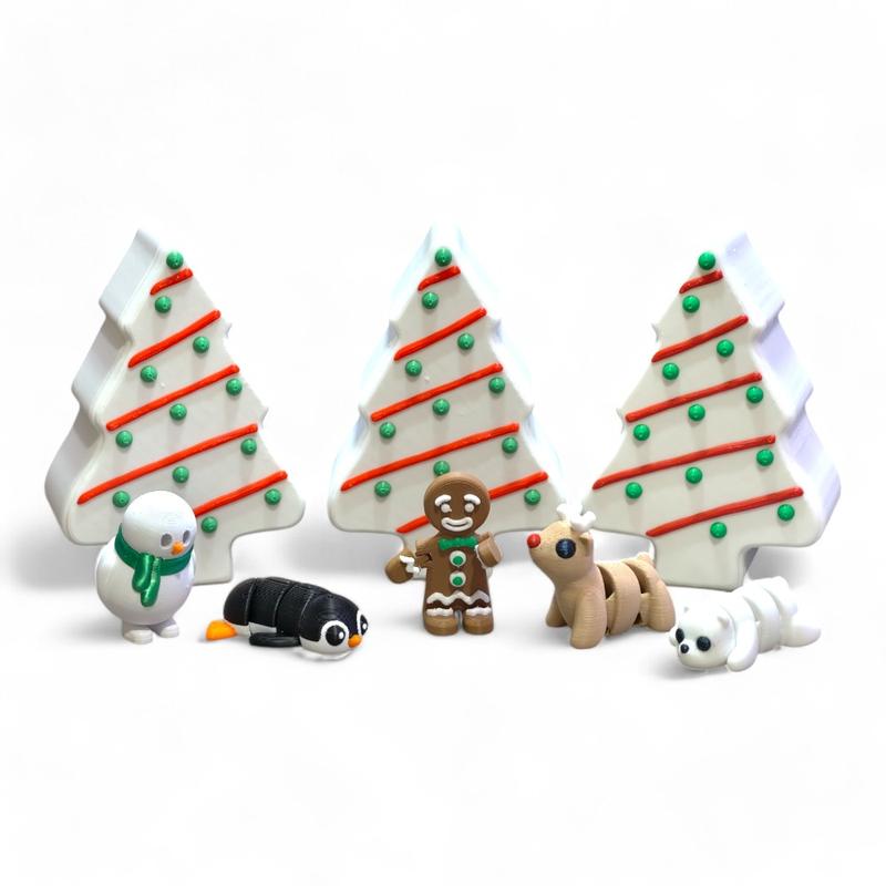 Christmas Tree Mini's with Locking Lid - Set of 1 Tree and 5 Mini Decorations - Great fun and festive stocking stuffers - Fun for all ages!