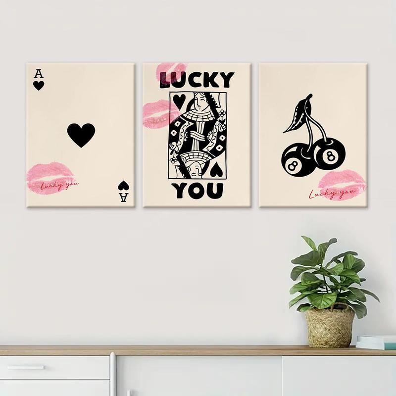 Wooden Framed Canvas Painting, 3 Counts set Lucky Card Pattern Wall Art, Fashion Art Wall Decor, Home Decoration Canvas Art Poster for Living Room, Bedroom, Wall Art Painting Room Decor, Christmas 2024 Ornament, Christmas Gift Ideas, Fine Art Wall Decor