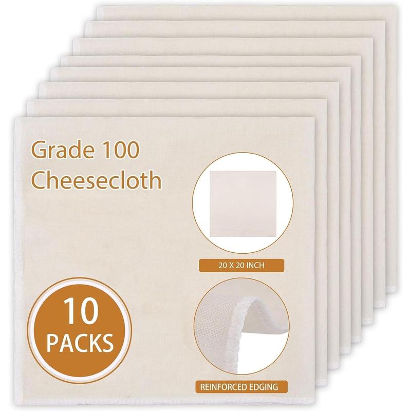 8 PCS Reusable Cheese Cloths for Straining, 20x20 Inch Hemmed Organic Cheesecloth, 100% Cotton Unbleached Cloth Strainer for Coffee Brewing Cooking, Baking, Juicing, Straining, Cheese Making