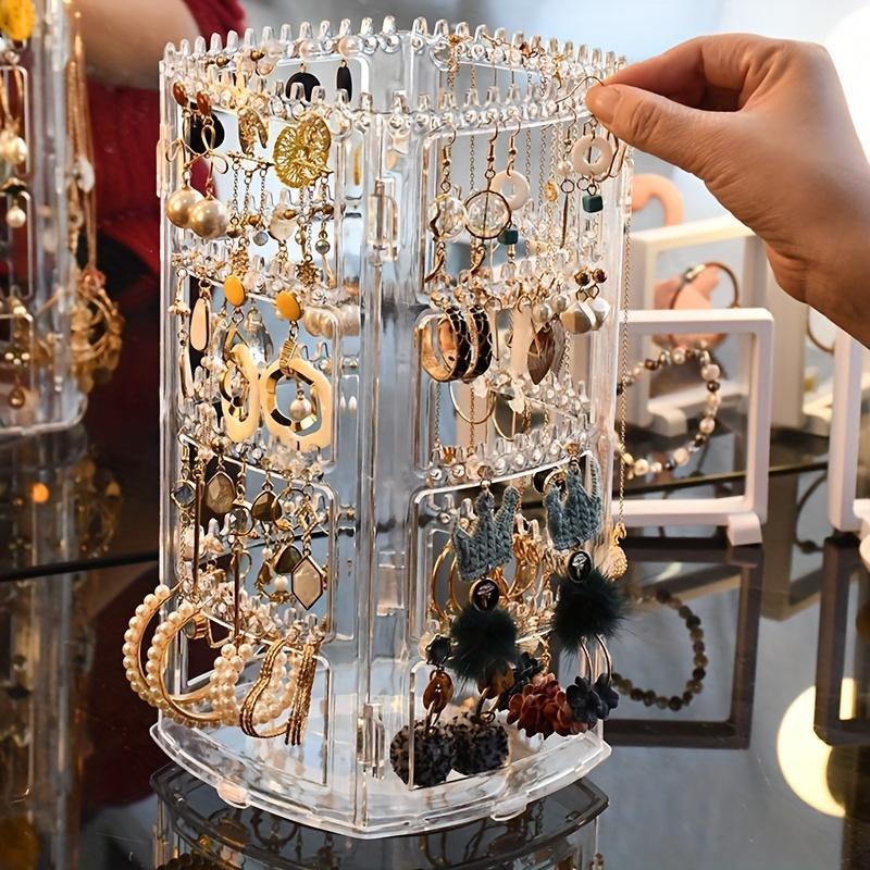 4-layer Jewelry Storage Rack, Summer Stuff Clear Rotatable Jewelry Display Stand, Jewelry Organizer for Earrings, Ear Studs & Necklaces, Vanity Desk Accessories, Jewelry Storage Organizer, Home Room Shop Decor