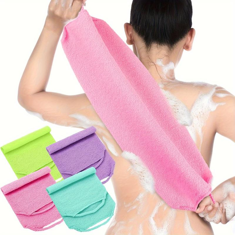 3-piece stretchable nylon exfoliating back washing gloves, double-layer body scrub cloth with handle, used for shower, skin cleaning, and massage, quick drying towels for men and women