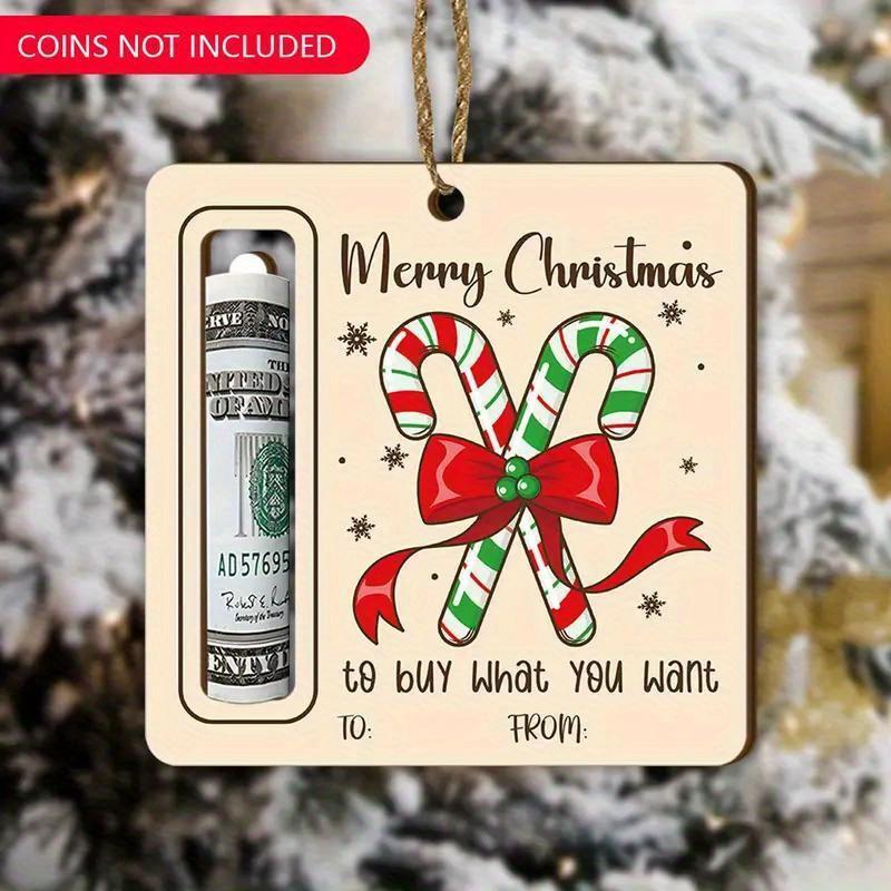 Candy Cane Design Money Holder Ornament, 1 Count Merry Christmas Money Holder Decoration, Christmas Tree Hanging Decor for Home Office for Holiday Party