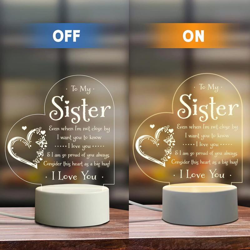 Gifts for Sister (Engraved Night Lamp) - To My Sister Night Light. For Birthday, Valentine's Day, Graduation. From Sister or Brother.