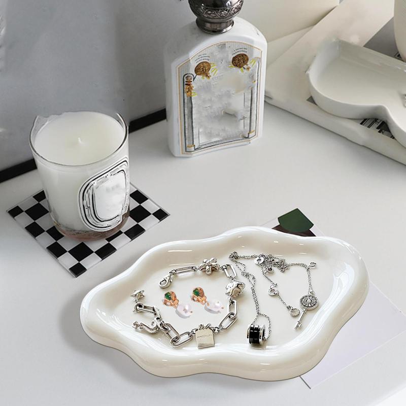 Unique Cloud Shaped Jewelry Dish Tray, 1 Count Ceramic Ring Storage Holder, Jewelry Storage Tray for Home Bedroom without Jewelry, Gifts for Girlfriend, Desk Accessories, Birthday Gifts