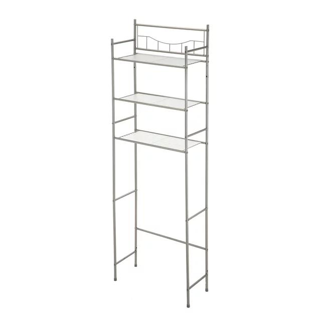 Over the Toilet Steel 3-Shelf Storage Shelf Unit, Satin Nickel Finish for Adults