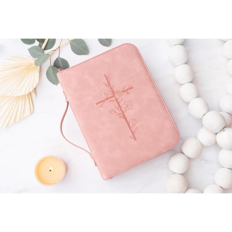 Pink Bible Cover Case for Women - PU Leather Bible Covers for Women  Pink Bible Case for Girls - Minimalist Design Debossed Bible Case, Large Bible Covers for Women  Bible Accessories (Pink)