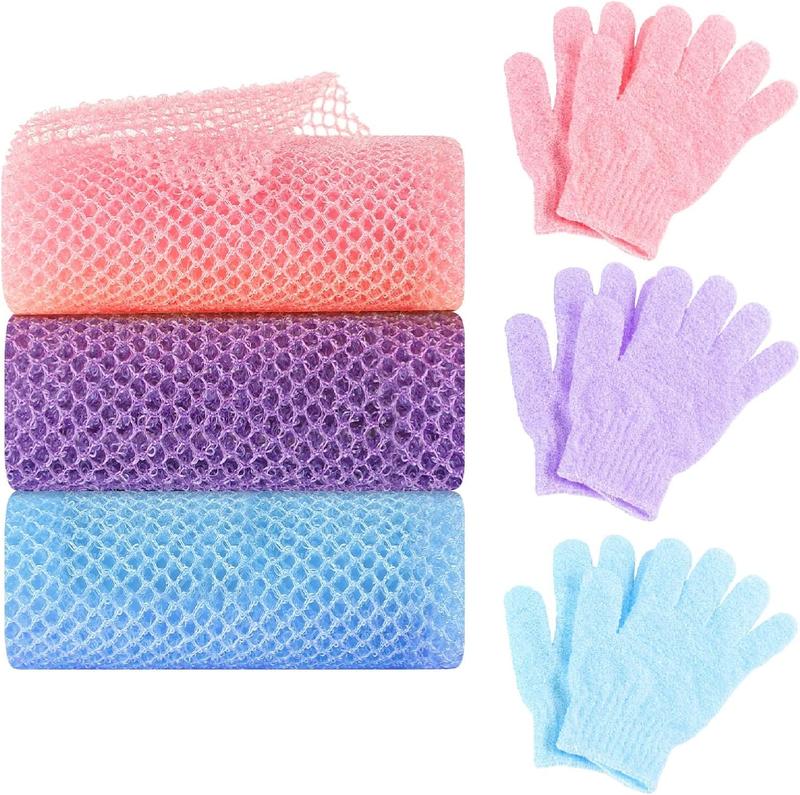 6 Pack African Net Sponge Exfoliating Glove Set, Exfoliating African Bath Sponge, 3 Bath Sponge Body Scrubber & 3 Pairs Exfoliating Gloves Accessories