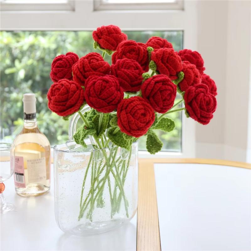 Christmas decoration bouquet, handmade 9 roses, artificial flowers without vase, home decoration, holiday decoration Crochet rose crochet  roses