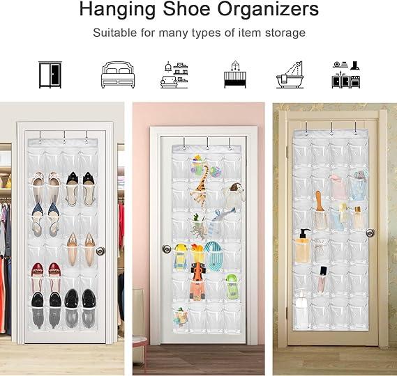 24-Pocket Over The Door Shoe Organizer with Hook, Closet Shoe Rack