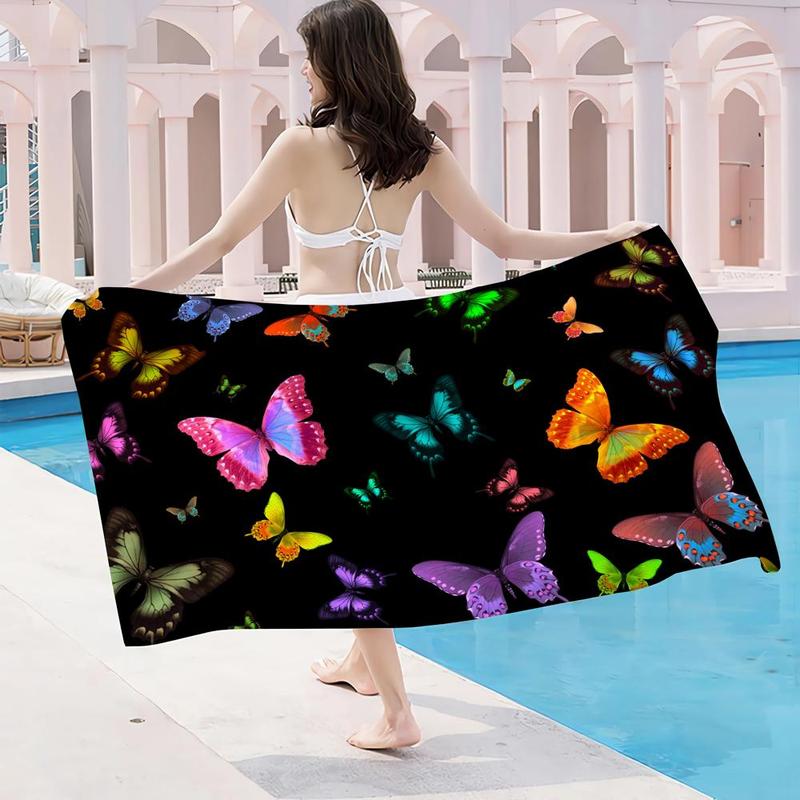 Butterfly Print Beach Towel, Beach Blanket, Mat, Rectangular Soft Beach Towel, Women's Towel for Summer Beach Travel, Beach Trip, Travel Essentials, Vacation Sets, Gifts