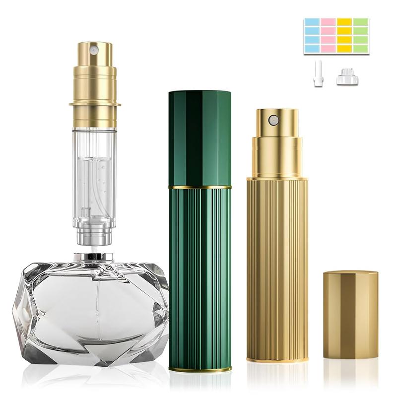 2 count 10ml Travel Perfume Atomizer Refillable, Bottom-Filling, Portable Fragrances Cologne Spray Bottle Empty, 0.34oz Travel Sprayer Perfume for Women, Men, Gift (GoldGreen)