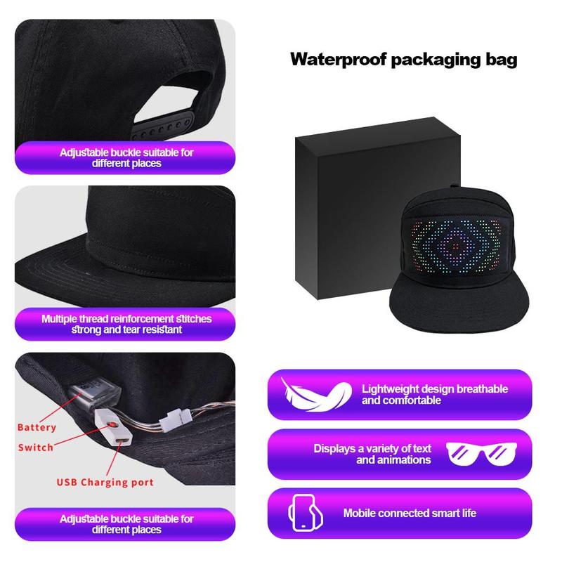 Led Display Hat, 1 Count USB Rechargeable Cool Light Up Hat with Multi-language Text & Image Editing, Party Hat for Street Dance Party, Holiday Party