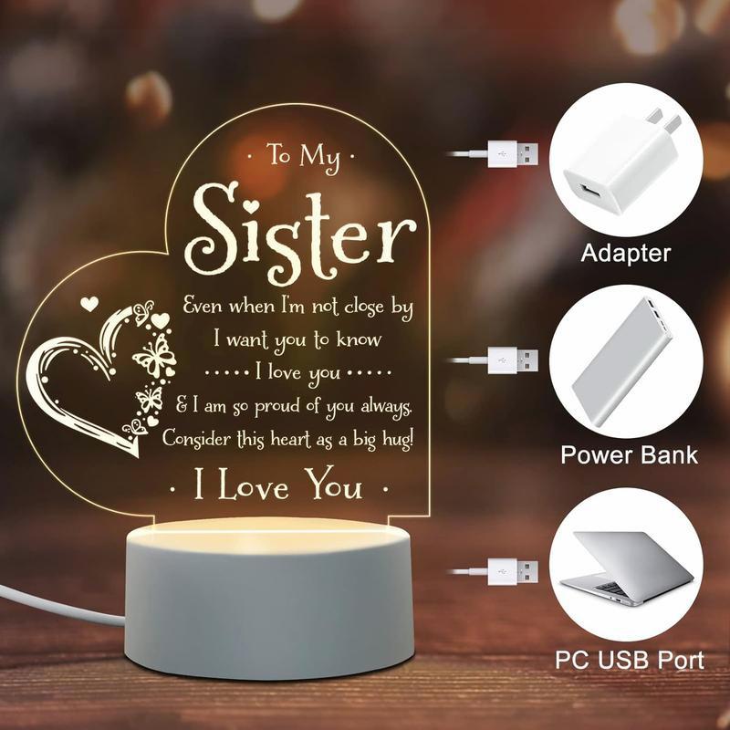 Gifts for Sister (Engraved Night Lamp) - To My Sister Night Light. For Birthday, Valentine's Day, Graduation. From Sister or Brother.