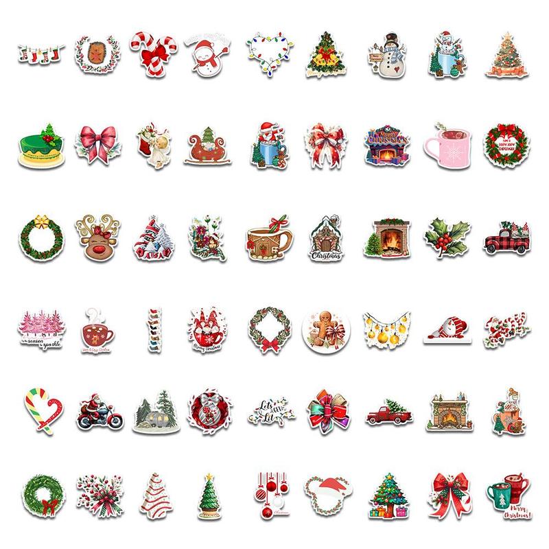 Christmas Decoration Sticker, 54pcs pack Waterproof Self Adhesive Decorative Sticker, DIY Decals for Water Bottle, Laptop, Phone Case, Scrapbooking