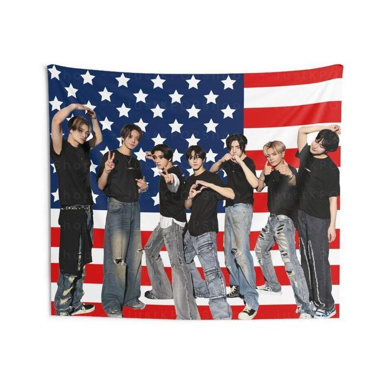 [SALE] Enhypen Members Group Photo American Flag, Enhypen Members American Tapestry, Enhypen World Tour, Enhypen Kpop Merch Decor, Gift Ideas for Engene