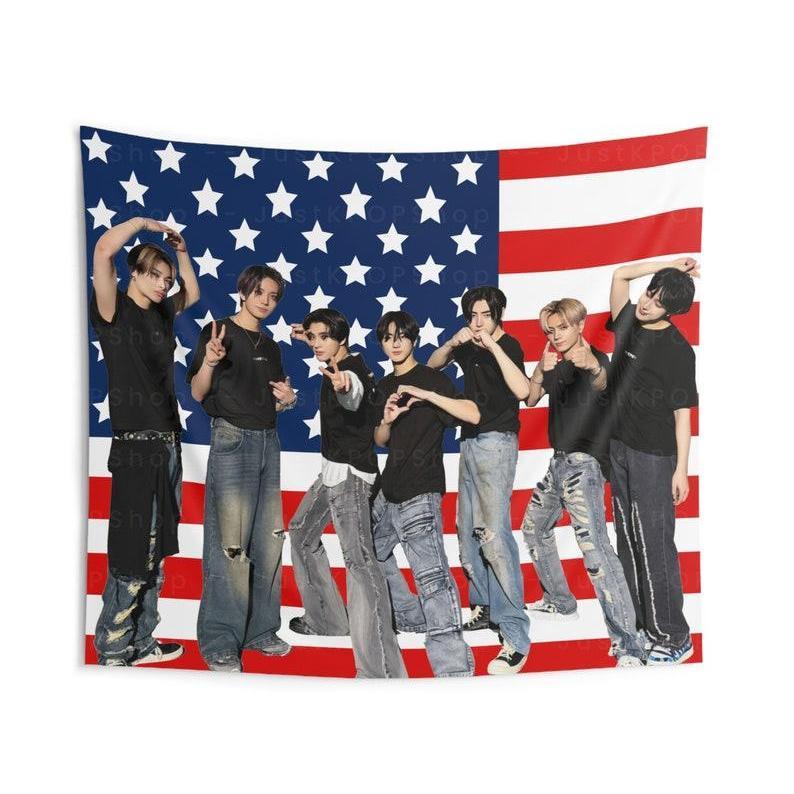 [SALE] Enhypen Members Group Photo American Flag, Enhypen Members American Tapestry, Enhypen World Tour, Enhypen Kpop Merch Decor, Gift Ideas for Engene