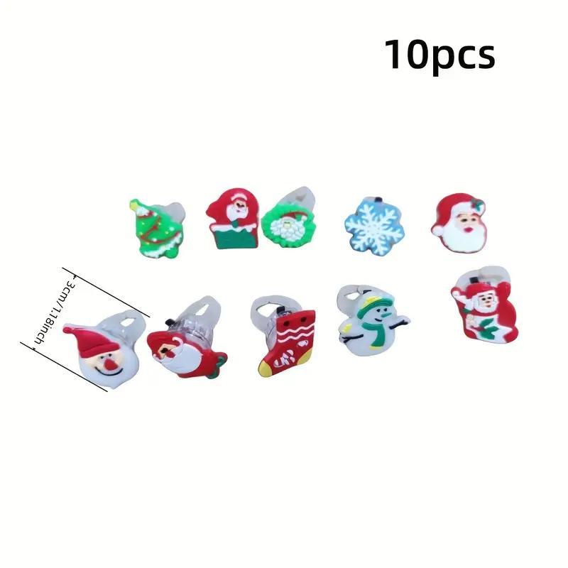 LED Light Up Santa Claus Design Ring, 10pcs set Battery Powered Colorful Glow in The Dark Ring with Battery, Funny Party Decoration Supplies for Boys & Girls