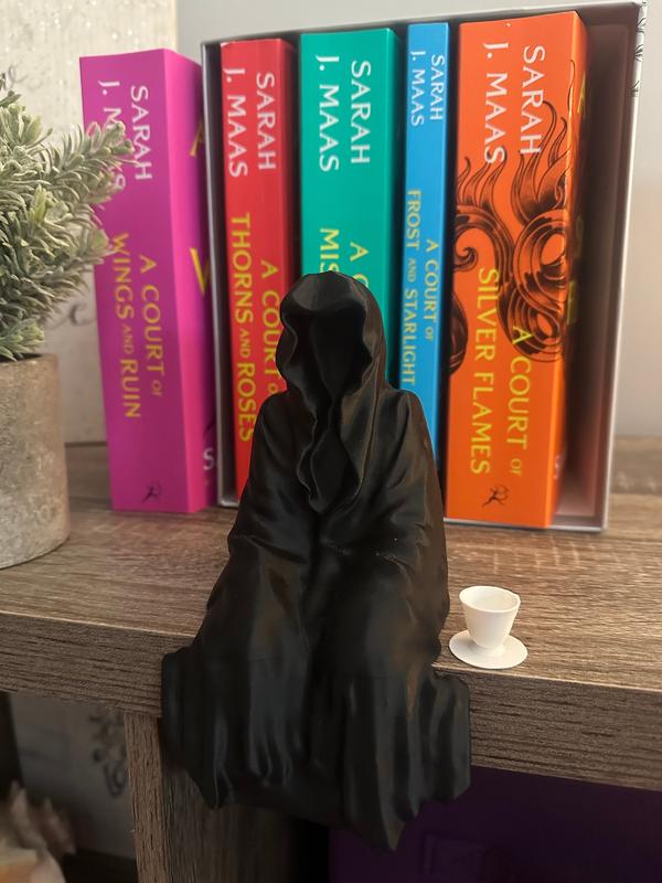 ACOTAR Suriel with Teacup Angel of Death Grim Reaper a court of thorns, thorns and roses, Sarah j Maas, Suriel, grim reaper, angel of death, teacup, spill the tea, sitting ghost, cup Decor Hanging Plastic Ornaments Hangable