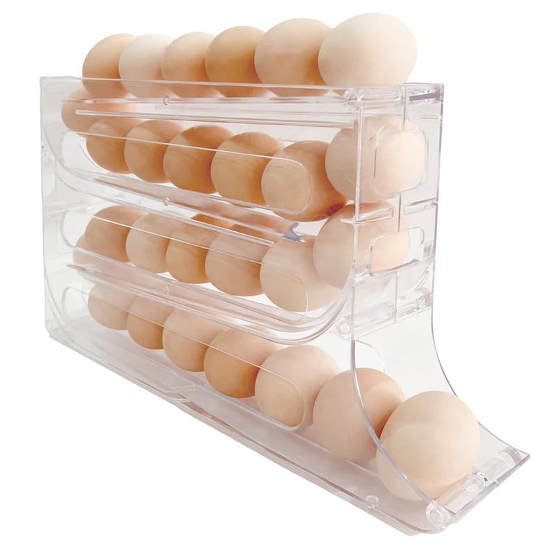 Transparent 1 2 Pack 4 Tiers Egg Holder for Fridge， Automatic Egg Rolling Rack, 30 Eggs Storage Rack, Egg Distributor for Refrigerator, Egg Storage Rack for Kitchen