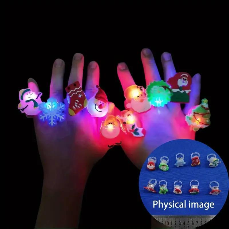 LED Light Up Santa Claus Design Ring, 10pcs set Battery Powered Colorful Glow in The Dark Ring with Battery, Funny Party Decoration Supplies for Boys & Girls