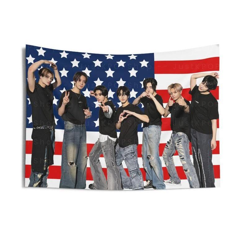 [SALE] Enhypen Members Group Photo American Flag, Enhypen Members American Tapestry, Enhypen World Tour, Enhypen Kpop Merch Decor, Gift Ideas for Engene