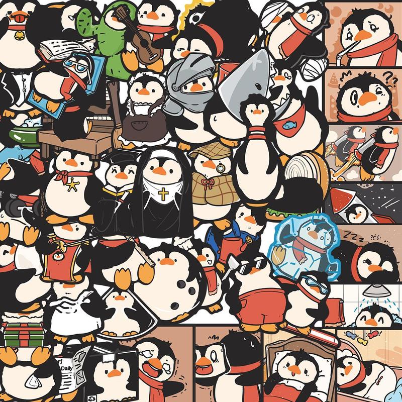 Cute Penguin Pattern Sticker, 50pcs set Self Adhesive Decorative Stickers, DIY Decals for Water Bottle Laptop Phone Case Scrapbooking Journal Making