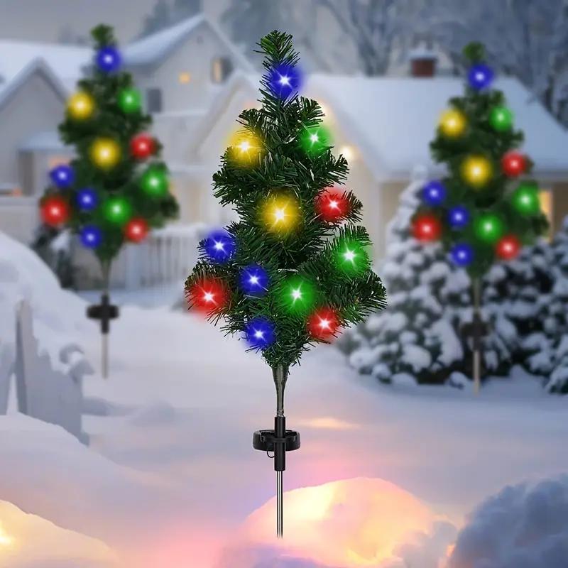 Solar Powered Christmas Tree Shaped Ground Light, Outdoor Garden Decorative Light, Decorative Lamp for Home Garden Yard Lawn Path