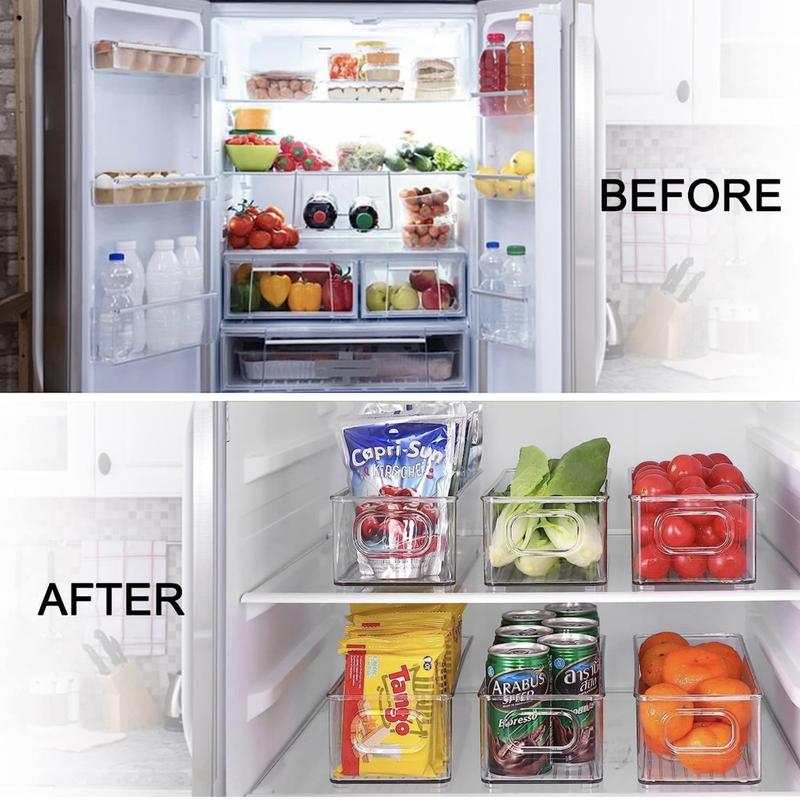 3 6 12Pcs Refrigerator Organizer Bins, 3 Sizes Stackable Clear Pantry Organizer  with Handles for Fridge, Freezer, Shelves, Drawer, Bins, Snack Organizer for Home & Kitchen,boxes,containers,cabinet,laundry,Birthday Gift Ideas,Plastic,Set  storage