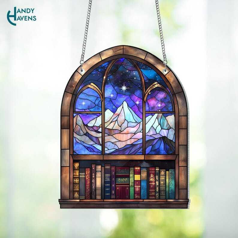 Night Court Suncatcher Ornament Fantasy Book Reader Gift Night Court Acrylic Window Hanging Night Court Mini Bookshelf Book Lover Home Decor