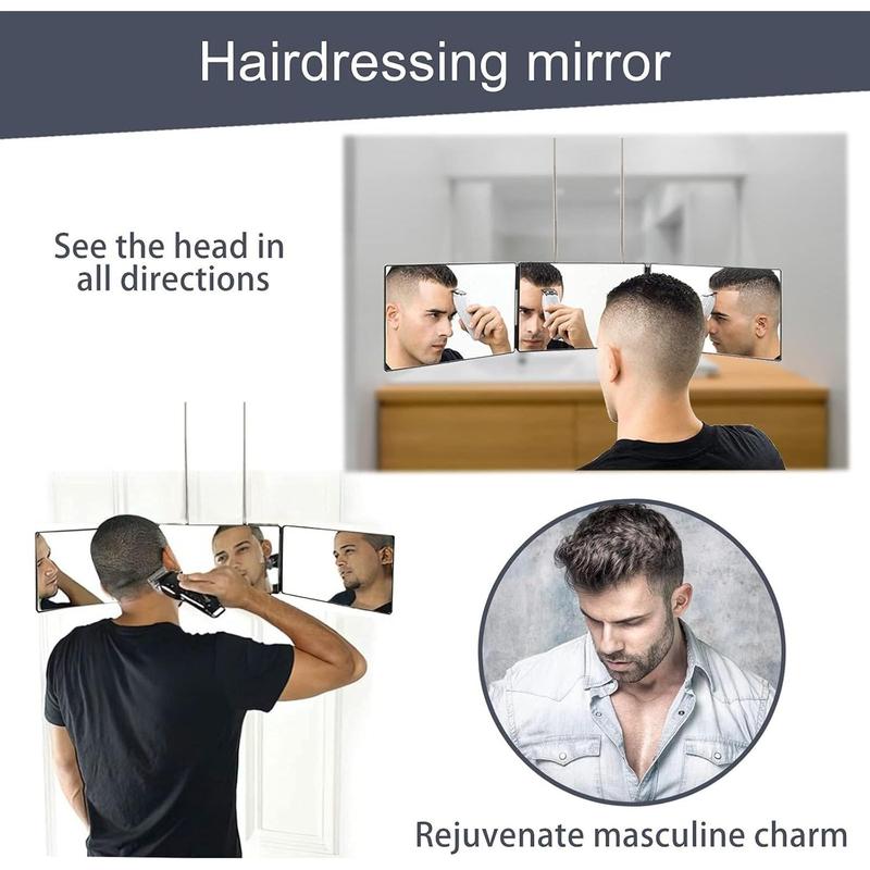 LED 3 Way Mirror for Self Cutting Mirror Vanity Mirror Barber Supplies Accessories 360 Makeup Mirror with Light Trifold Mirror to See Back of Head