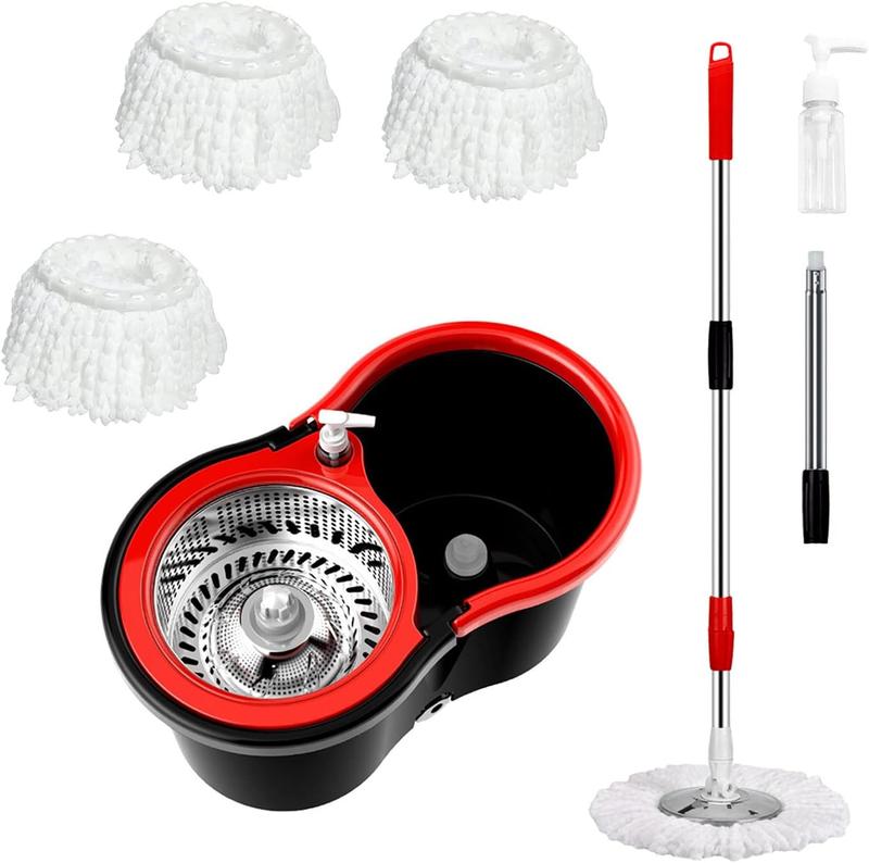 360° Microfiber Spin Mop and Bucket Set with Self Wringing and Dual Mop Heads - 3 Pieces