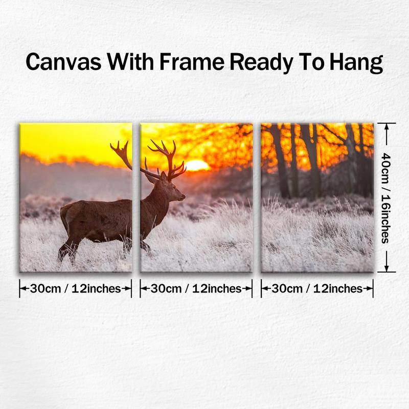 Wooden Framed Canvas Painting, 3 Counts set Modern Art Deer Pattern Wall Art, Wall Decor for Home Living Room Bedroom Office, Home Decor, Poster Decoration