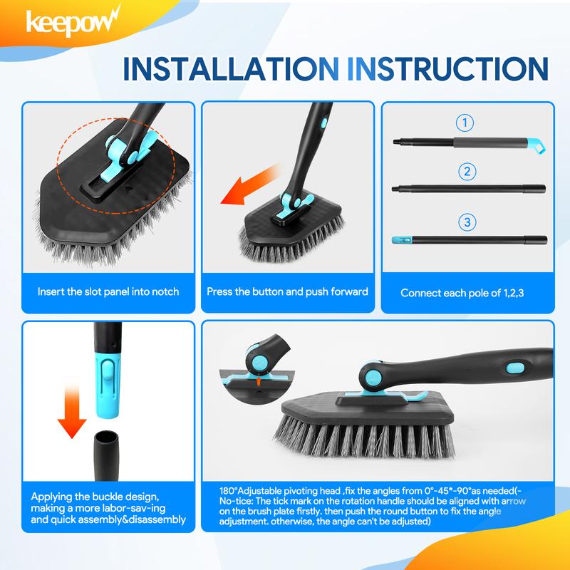 keepow 3in1 180 degree rotating multifunctional household long handle cleaning brush for bathroom floor toilet corner