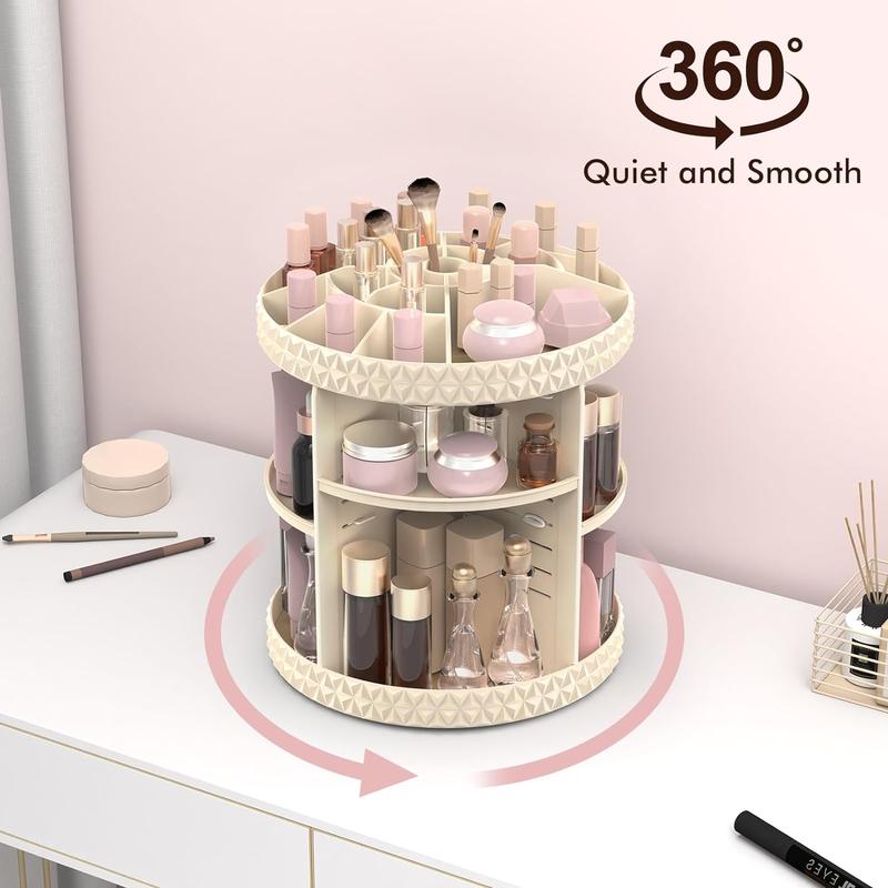 360° Spinning Skincare Organizers, Adjustable Layer Cosmetic Storage Makeup Organizers for Dresser Bathroom, Medium, White