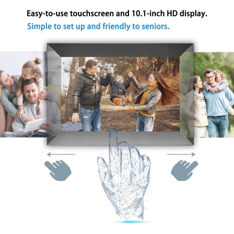 Frameo 10.1 Inch WiFi Digital Photo Frame with IPS Touch Screen HD Display, Easy to Send Picture and Video Remotely via APP from Anywhere, 16GB Large Storage, Auto Rotate, Slideshow, Wall Mountable